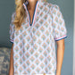 Periwinkle Multi Stripe Contrast Detail Floral Printed Top