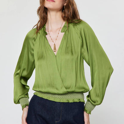 Surplice V-Neck Blouson Blouse