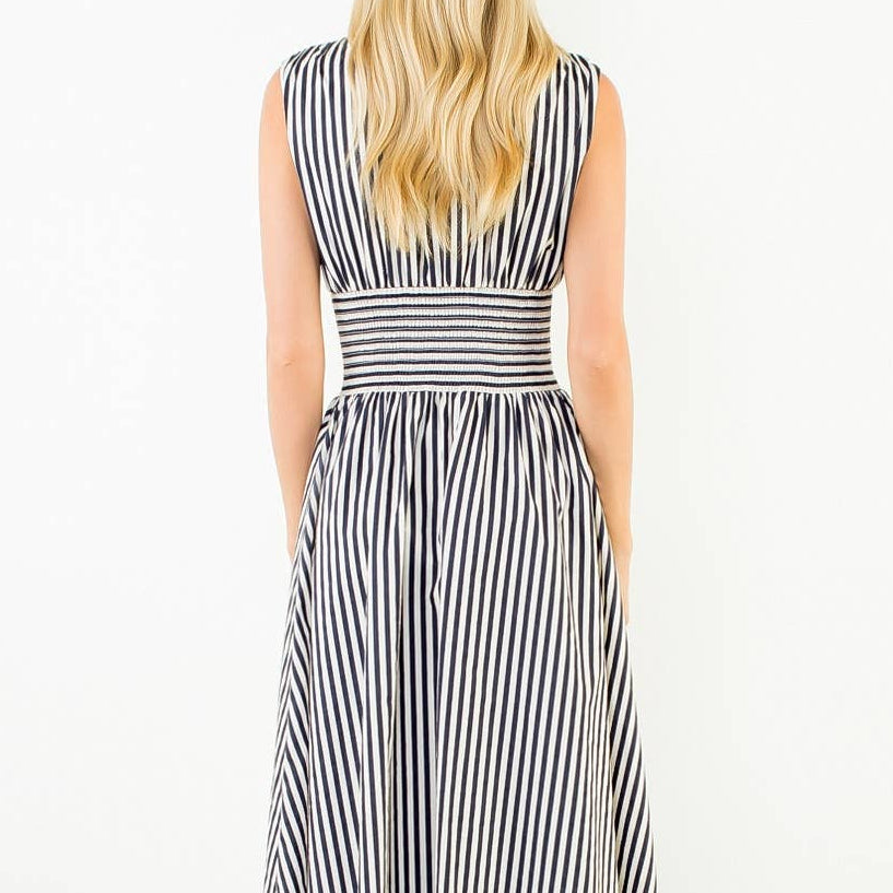 Sleeveless Vertical Striped Zippered Dress