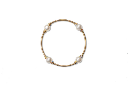 8mm Crystal White Swarovski Pearl in Gold Blessing Bracelet