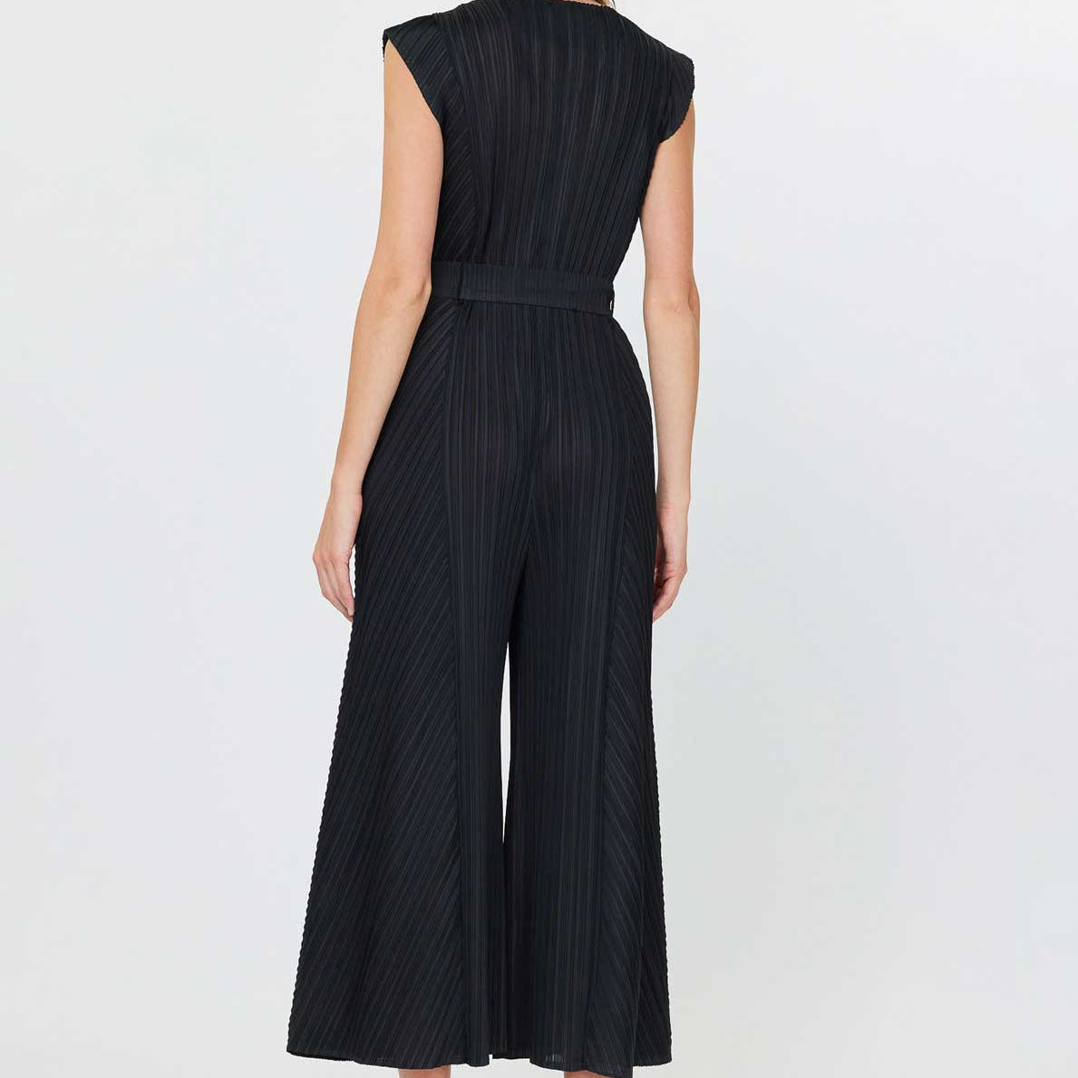 Pleated Sleeveless Button Front Jumpsuit