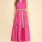 Tiered Midi Dress With Embroidered Belt