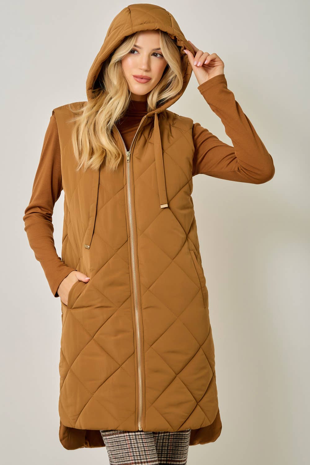 Quilted Puffer Long Hoodie Vest