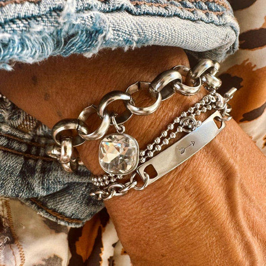 NEW Stainless Steel Sparkle Charm Bracelet - Tarnish Free - Waterproof