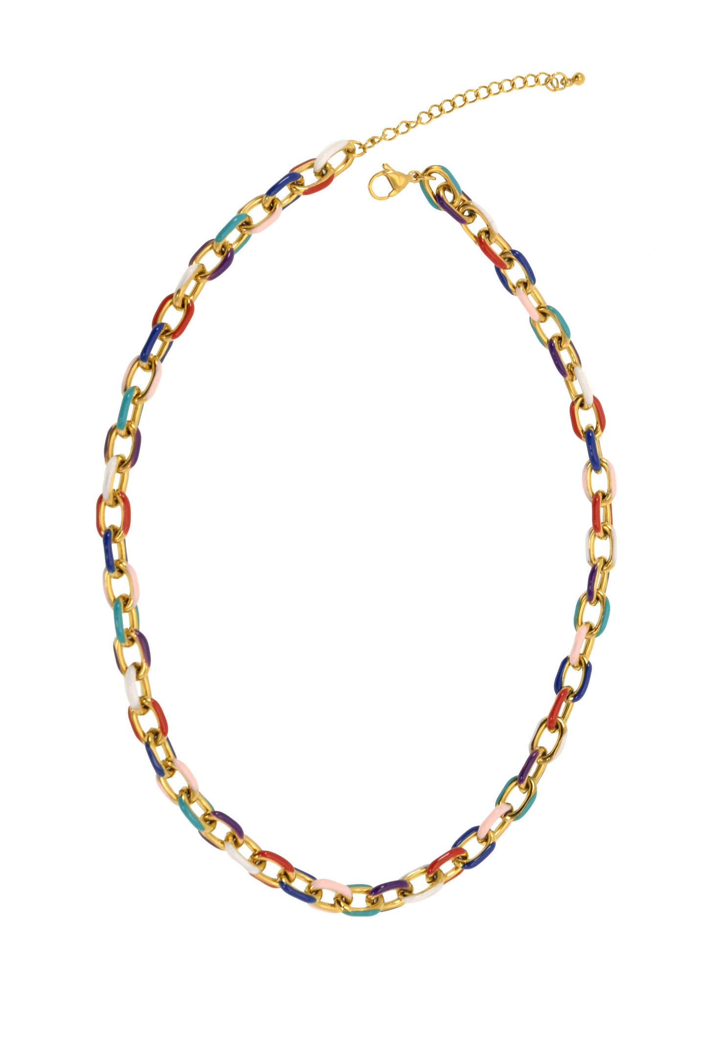 16+ Multi Enamel Cable Chain Water Resistant Necklace: 345-42NG Gold