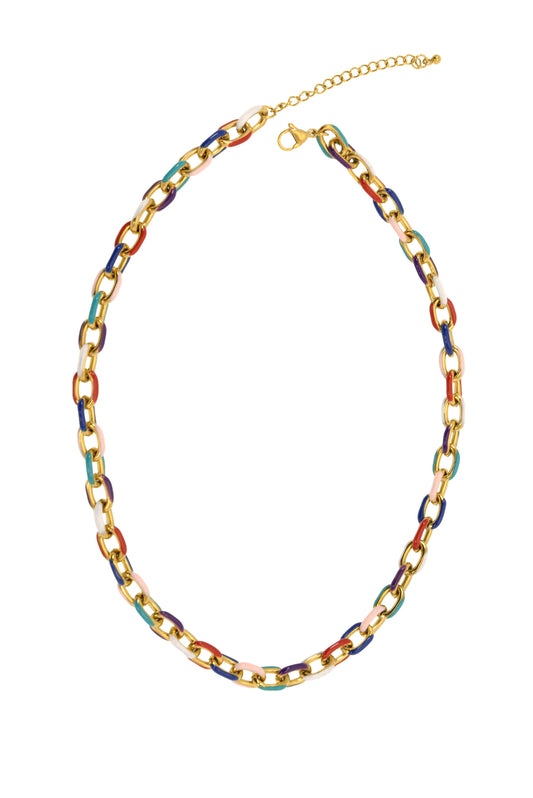16+ Multi Enamel Cable Chain Water Resistant Necklace: 345-42NG Gold