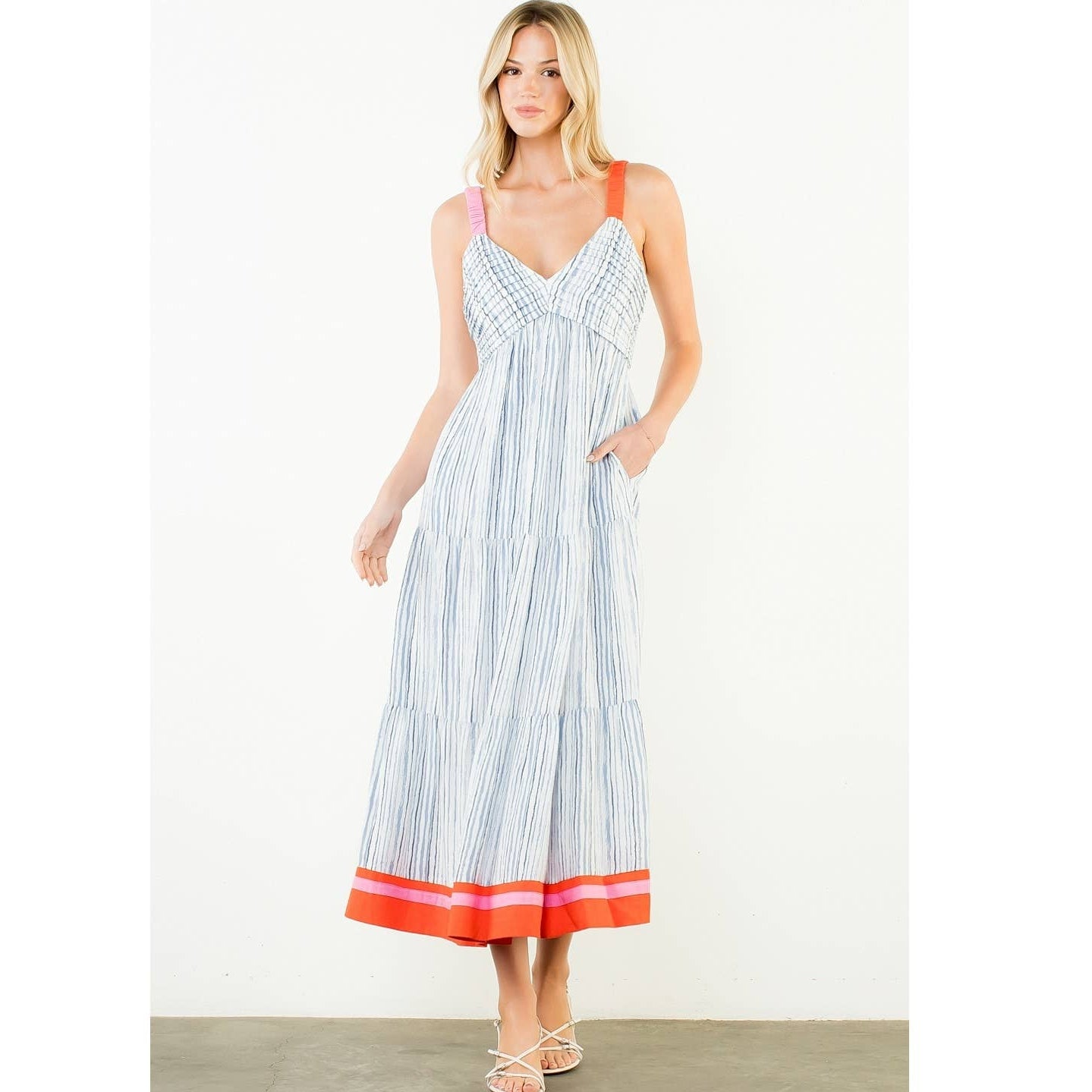 Thin Strap Striped Pattern Dress