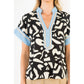 Abstract Print Top with Blue Trim
