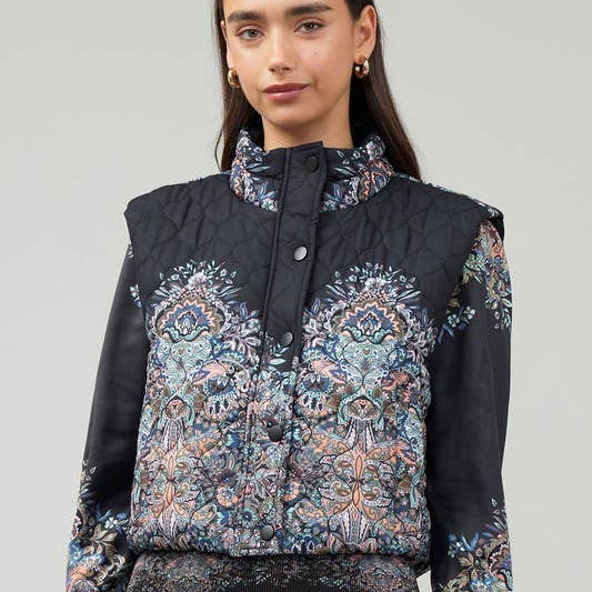 Floral Paisley Cropped Quilted Vest