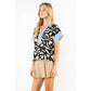 Abstract Print Top with Blue Trim