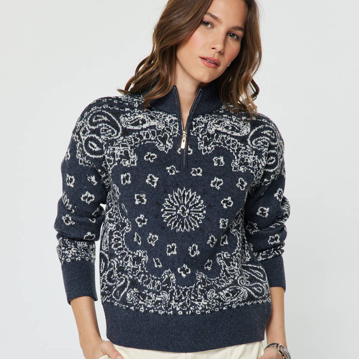 Paisley Half Zip-up Sweater