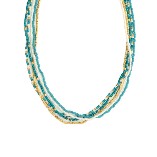 Turquoise and White 5 Row Beaded Necklace