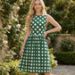 Green Gingham Flare Midi Dress