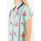 Embroidered Stripe V-Neck Top