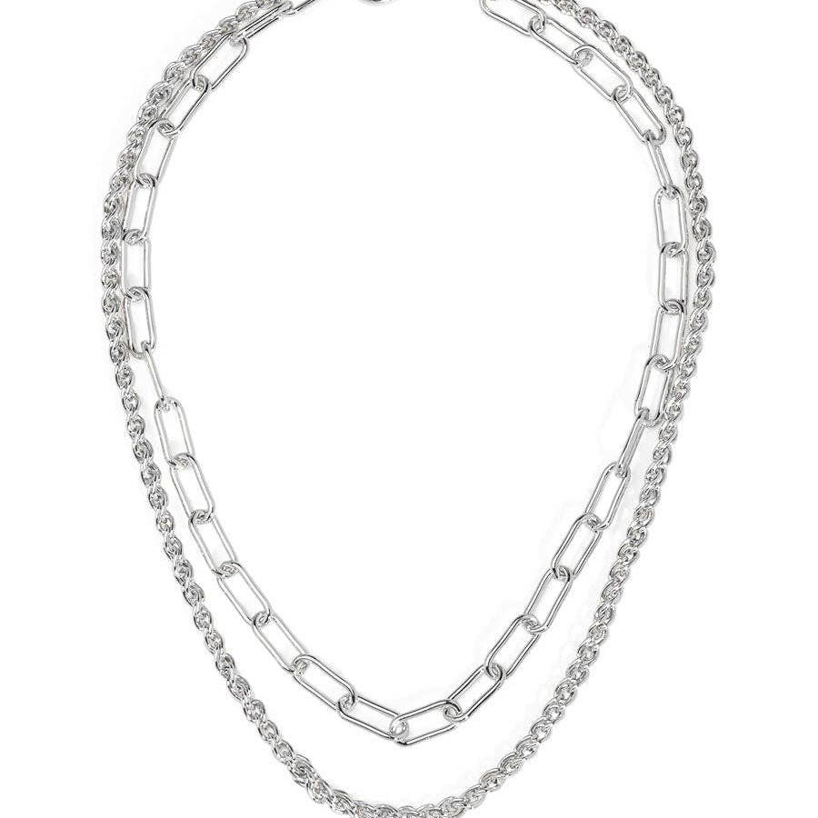 Layered Paperclip and Rolo Chain Short Necklace