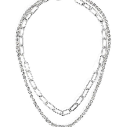 Layered Paperclip and Rolo Chain Short Necklace