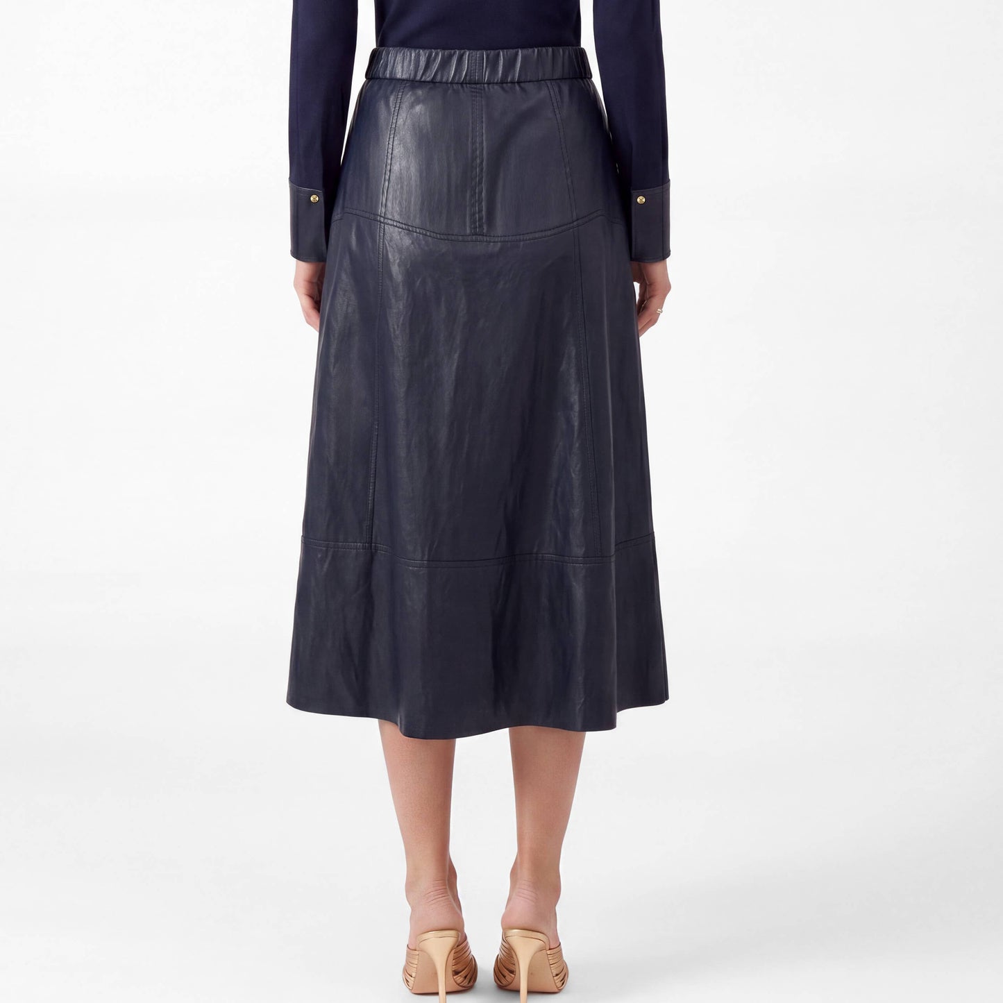 Faux Leather A-Line Midi Skirt