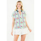 Embroidered Stripe V-Neck Top