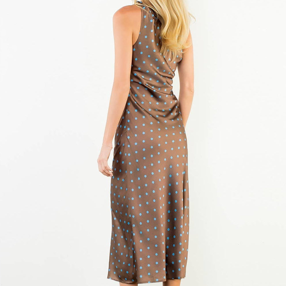 One Shoulder Polka Dot Dress With Cinched Side