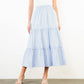 Blue Textured Striped Tiered Skirt