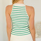 White-Green Stripe Rib Knit Tank Top