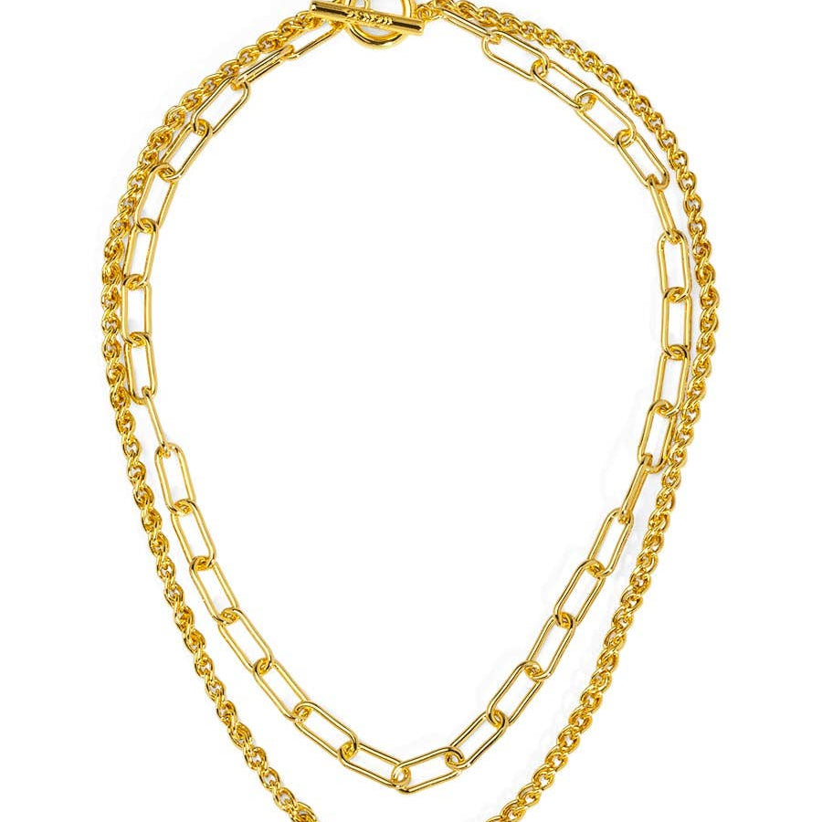 Layered Paperclip and Rolo Chain Short Necklace