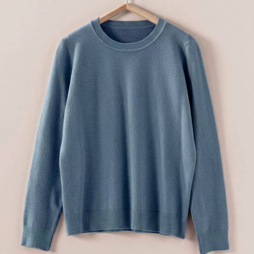 Soft Viscose Blend Crewneck Knit Pullover