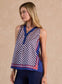 Checkerboard Printed V-neck Sleeveless Top