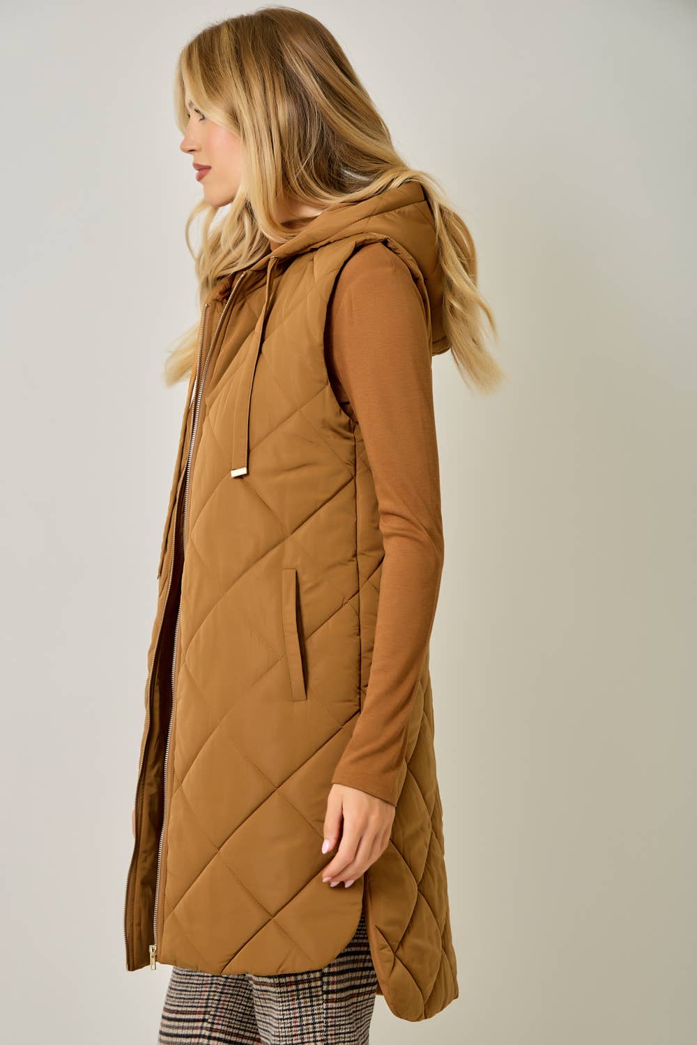 Quilted Puffer Long Hoodie Vest