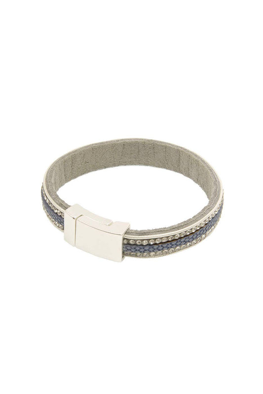 Blue and Silver Leather w/Crystal Bracelet