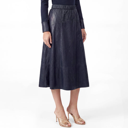 Faux Leather A-Line Midi Skirt