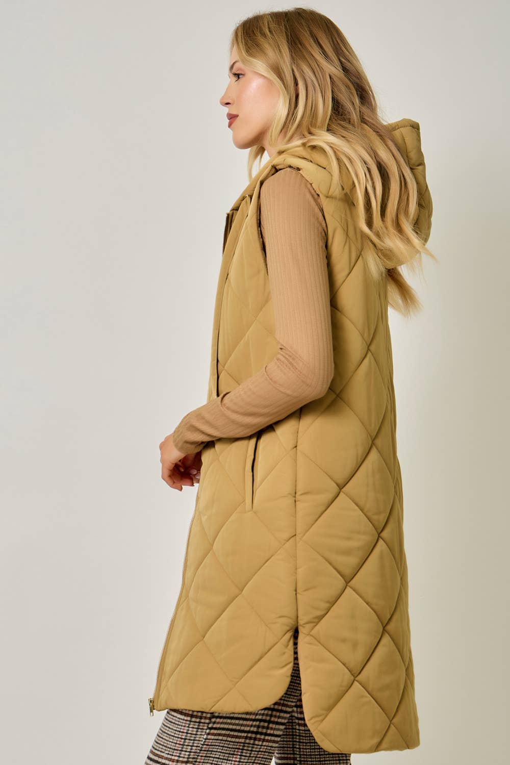 Quilted Puffer Long Hoodie Vest