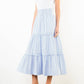 Blue Textured Striped Tiered Skirt