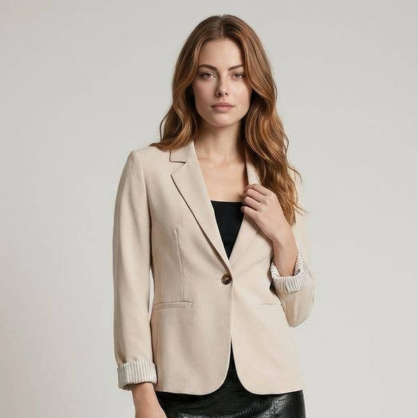 One Button Blazer with Striped Lining