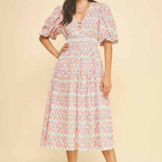 Pink Multi Geometric Pattern Dress