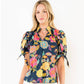 Short Sleeve Navy Floral Pattern V-Neck Top