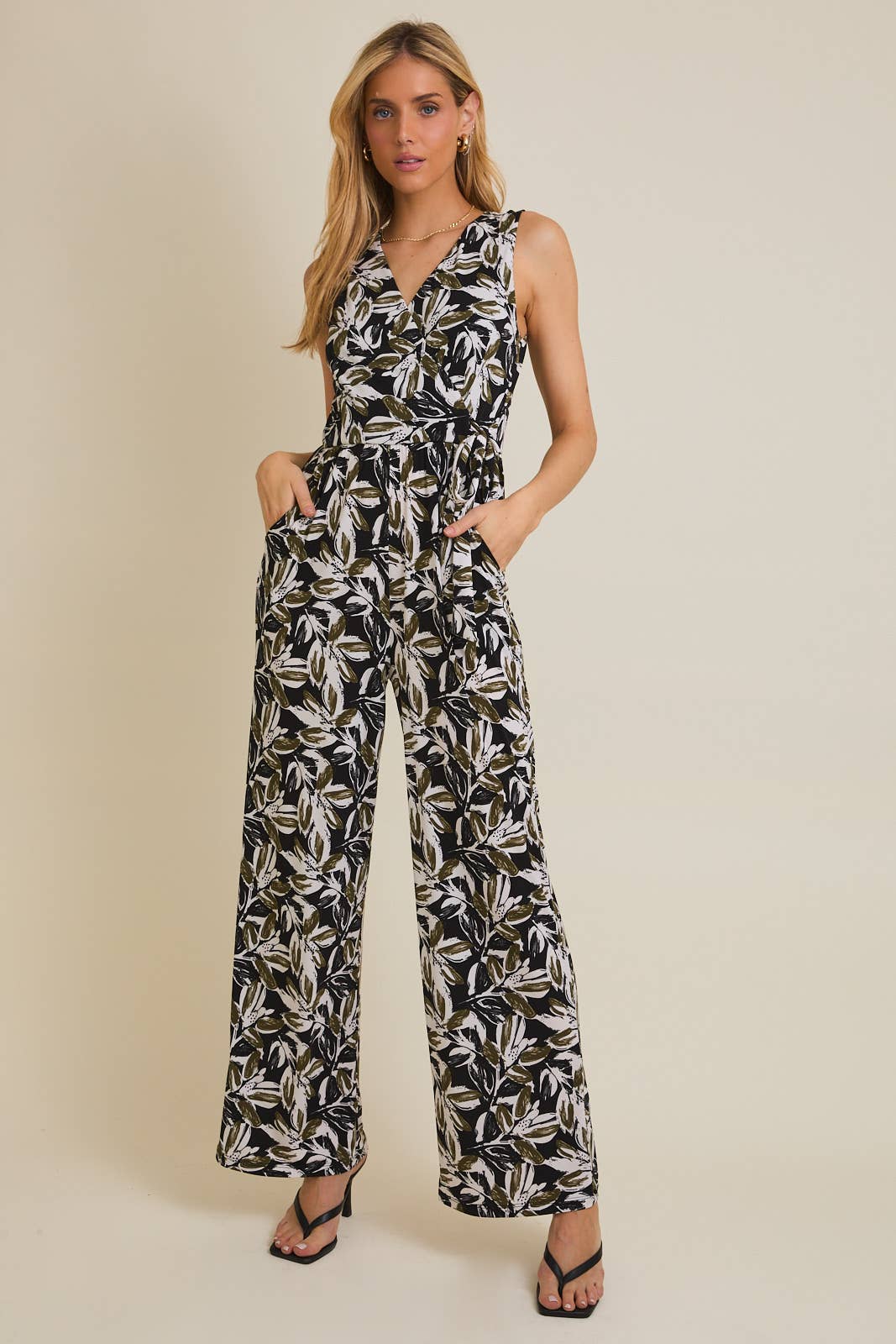 Surplice Floral Sleeveless Jumpsuit