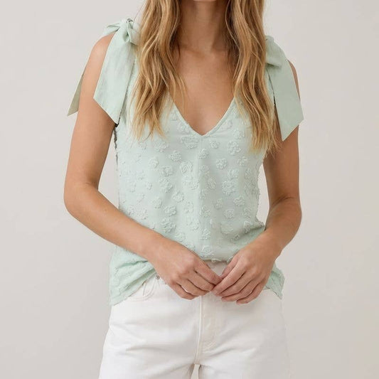 Knit Jacquard Tank with Mix Media Tie Ribbon