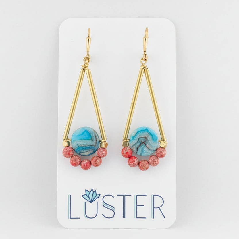 Gold Brass + Stone Lightweight Statement Unique Earrings