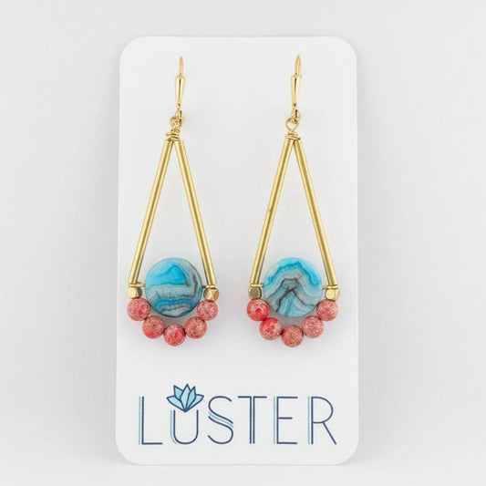 Gold Brass + Stone Lightweight Statement Unique Earrings
