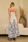 White and Blue Sleeveless Printed Maxi