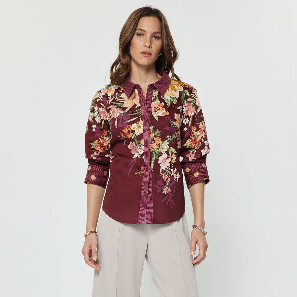 Floral Printed 3/4 sleeve Button-down Shirts