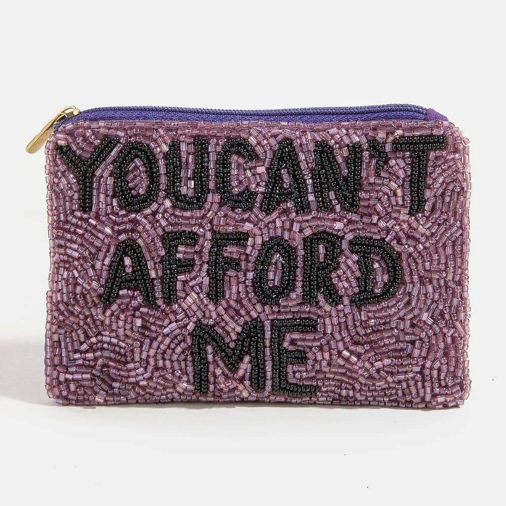 You Can't Afford Me Purple Seed Beaded Coin Purse