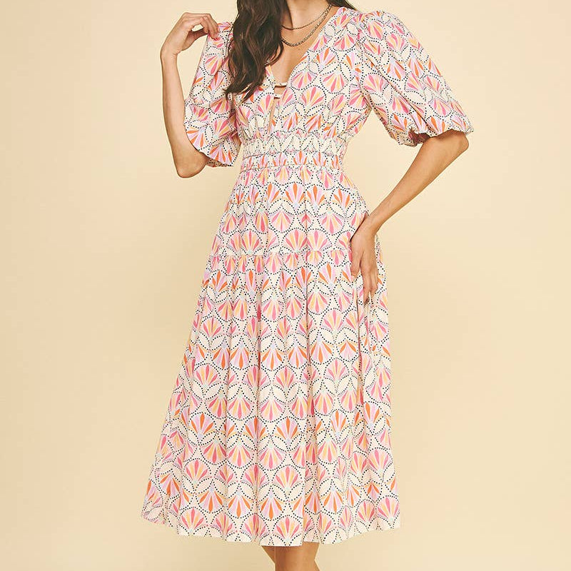 Pink Multi Geometric Pattern Dress