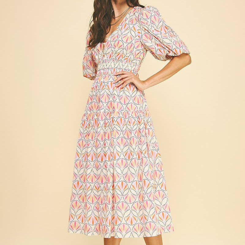Pink Multi Geometric Pattern Dress