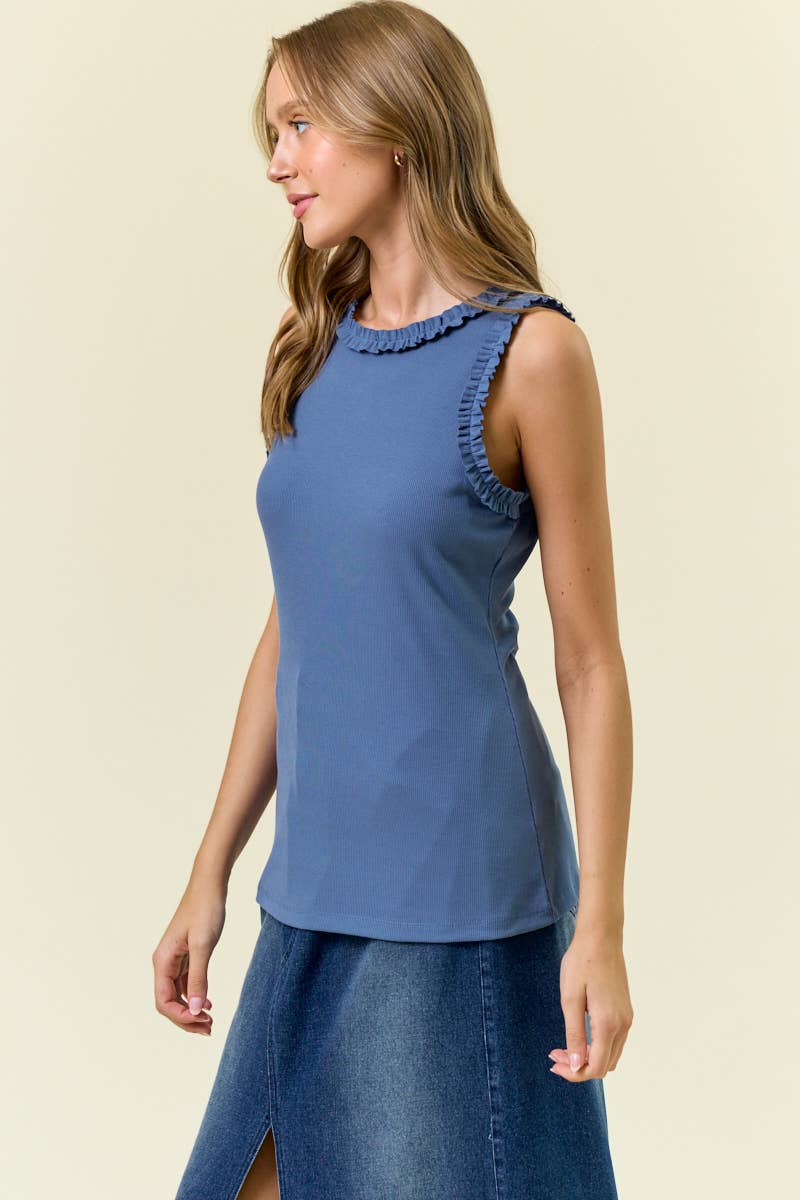 SOLID KNIT TANK RUFFLE TRIM