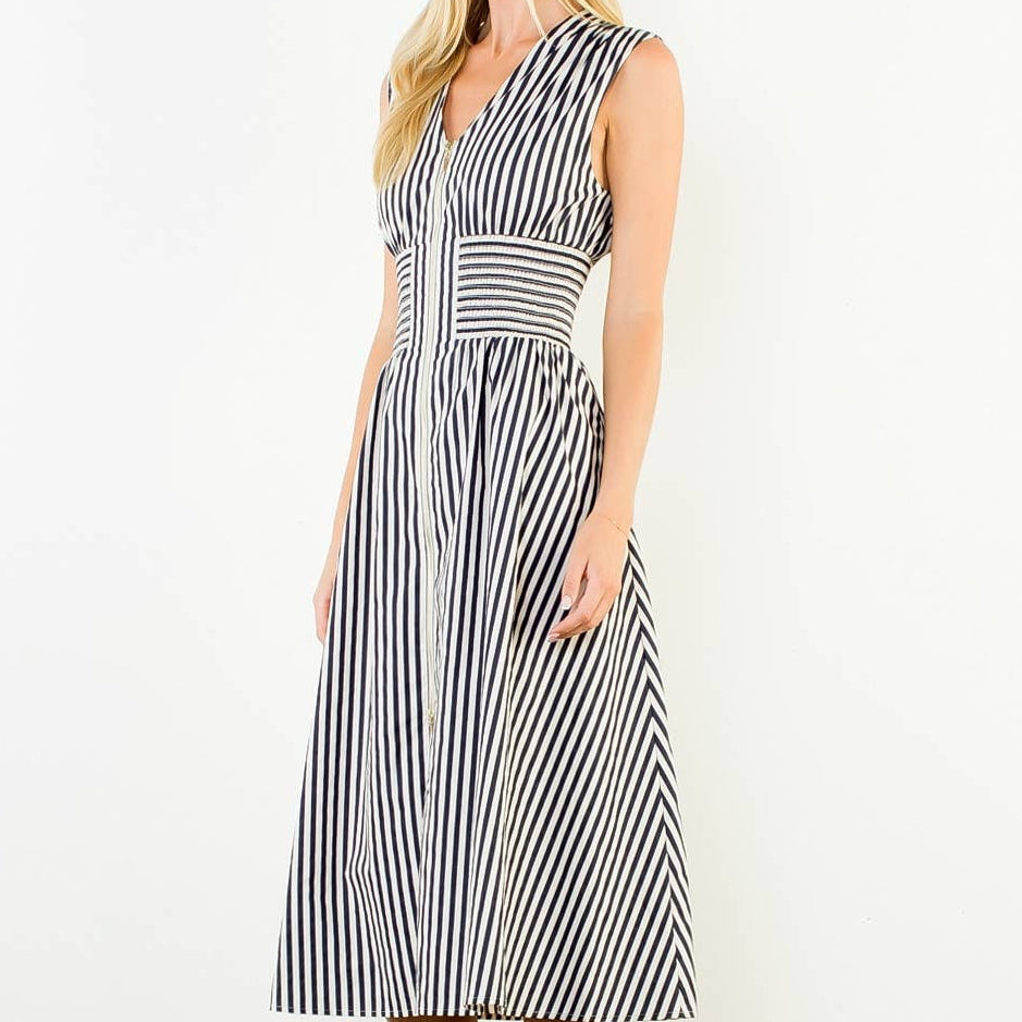 Sleeveless Vertical Striped Zippered Dress