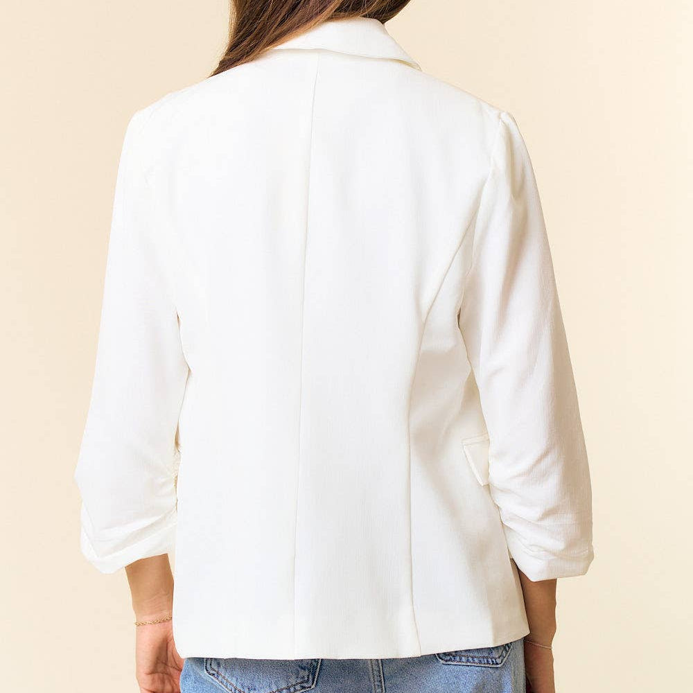 Double Breast Blazer With Scrunch Sleeve