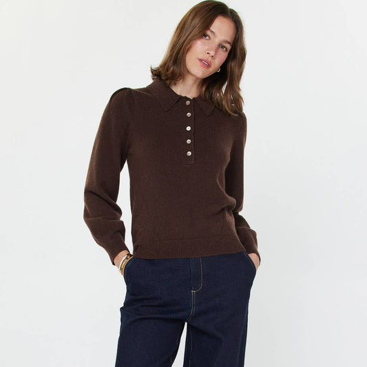 Polo Long Sleeve Sweater: Brown