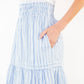 Blue Textured Striped Tiered Skirt
